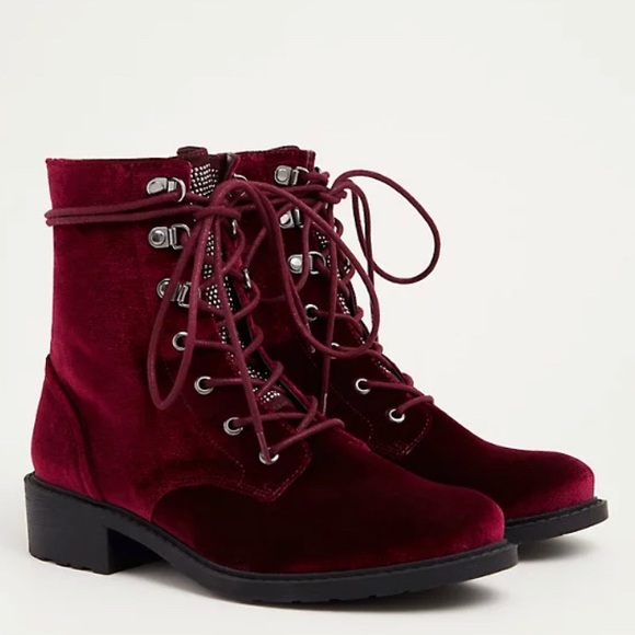 Velvet Rhinestone Combat Boots Wide 
